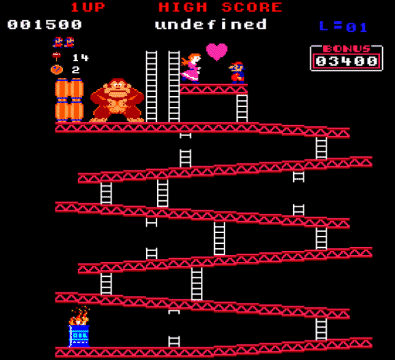 Mario manages to reach Pauline at the top of the first stage
          (Another online version of Donkey Kong, available at: http://www.freekong.org/)