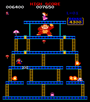 In stage four, Mario must dislodge Kong by removing eight rivets (image credit: http://www.arcade-history.com)
          