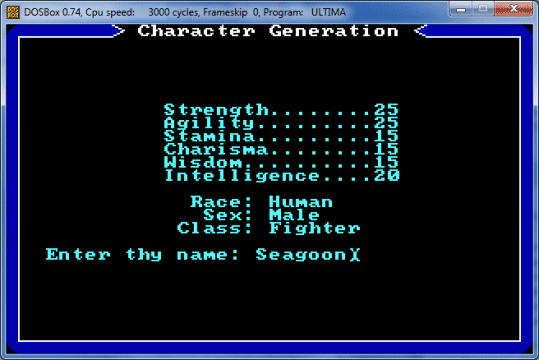 The player can also choose their character's gender, class and name
