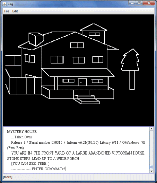The opening screen of an online playable version of Mystery House
          (http://www.turbulence.org/Works/mystery/games.php)