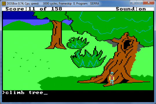 The player can direct Sir Graham to take specific actions using text commands