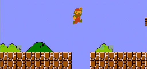 Mario must jump over any gaps he encounters
