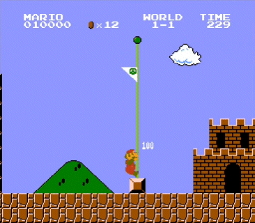 When Mario reaches the flagpole, the level is complete