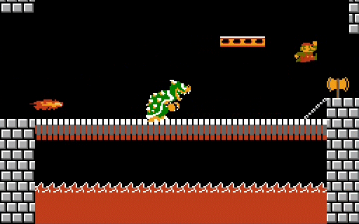 Mario must make contact with the axe to make the bridge retract . . .