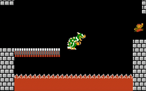 . . . causing the False Bowser to fall into the lava