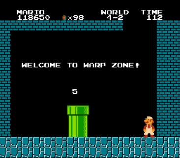 The Warp Zone room at the end of World 3 allows you to bypass World 4