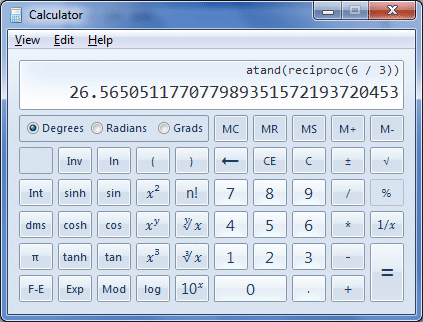 The calculator displays the value of angle theta