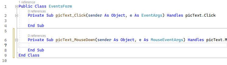 An empty event procedure is created when you select an object's event