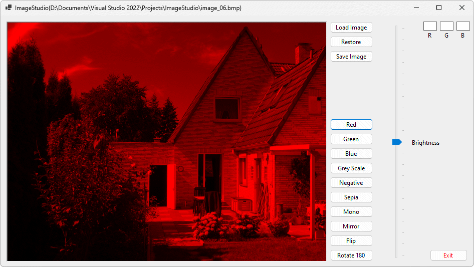 The same image after the red filter has been applied