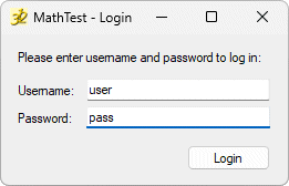 Log in using "user" and "pass"