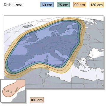The footprint for the Astra 1G and 1H geostationary satellites