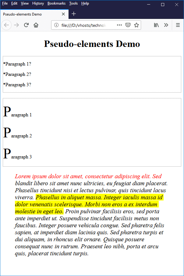 This page demonstrates the use of pseudo-elements