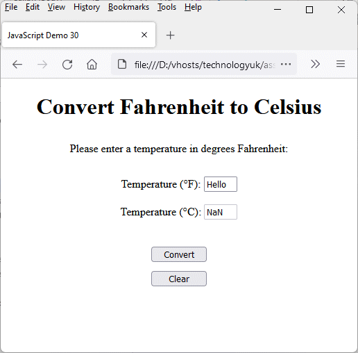 Missing or invalid input results in “NaN” being displayed in the output box