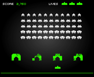 A screenshot from one of the many playable online versions of Space Invaders