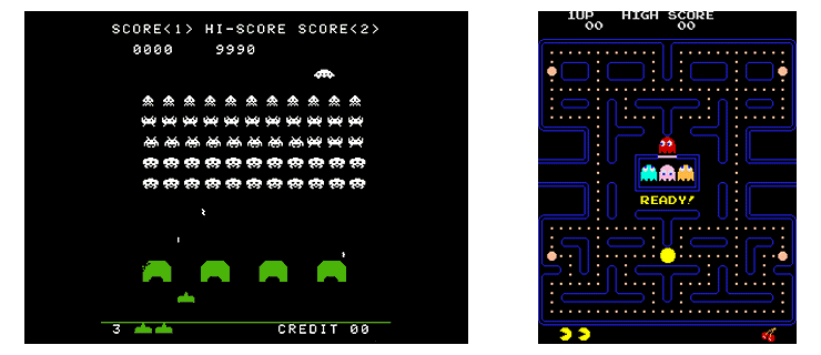 The highly popular arcade games Space Invaders (1979) and Pac-Man (1980)