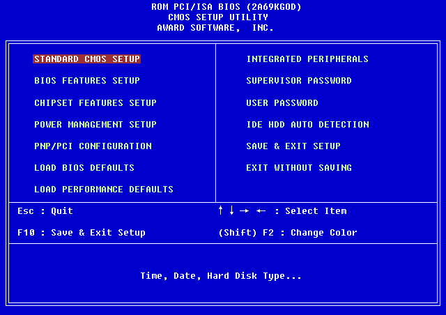 A typical BIOS setup menu