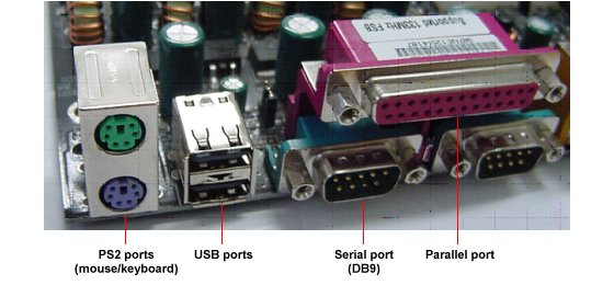 Some of the external I/O ports found on a typical IBM PC
