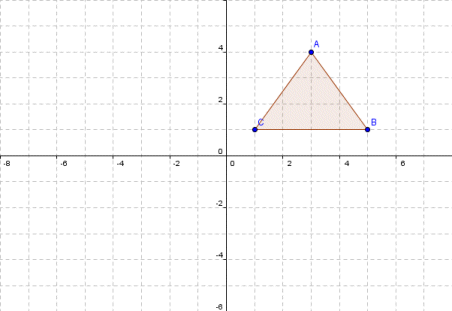 Triangle ABC has xy coordinates of: (3,4), (5,1), (1,1)