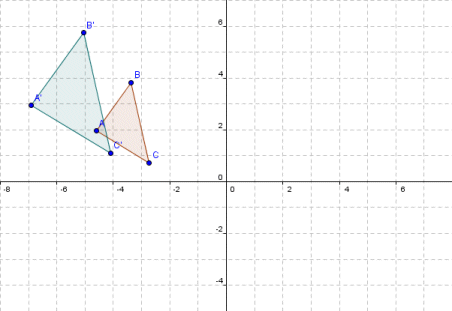 Triangle A'B'C' has xy coordinates: (-6.897,2.946), (-5.049,5.745), (-4.098,1.098)