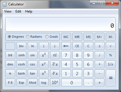 The Microsoft Windows built in calculator