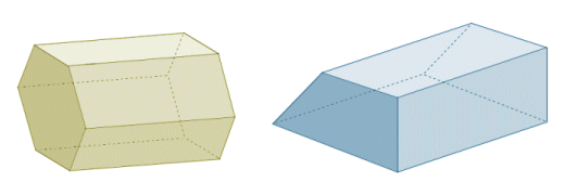 A regular hexagonal prism (left) and an irregular prism (right)