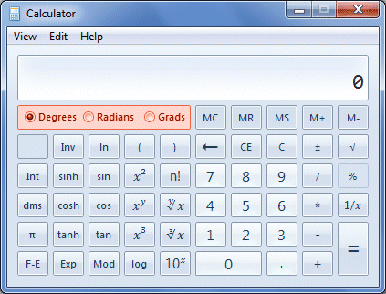 The Microsoft Windows calculator can be set to degrees, radians or gradians