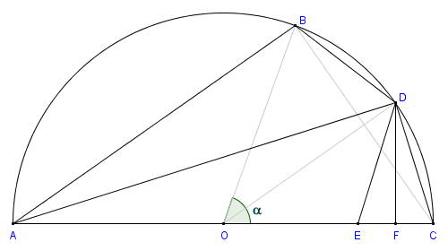 Chord BC subtends central angle alpha