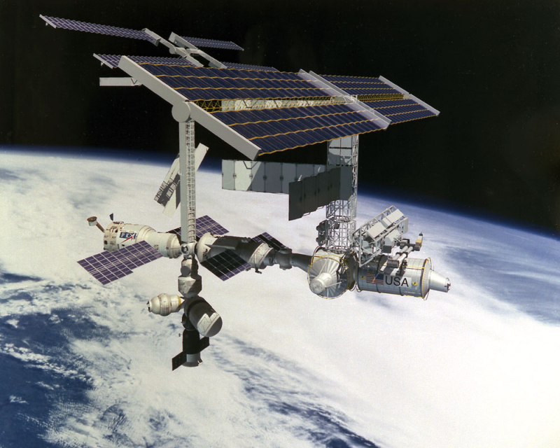 The International Space Station is in free fall! Image: NASA (artist's impression)
          