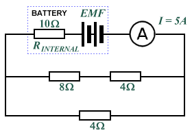 What is the EMF of the battery in this circuit?