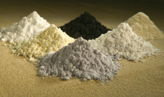 Lanthanide oxides find numerous industrial and scientific applications. Clockwise from top centre: praseodymium, cerium, lanthanum, neodymium, samarium, gadolinium