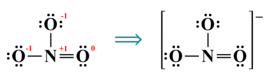 Complete (left) and simplified (right) Lewis structures for the nitrate ion