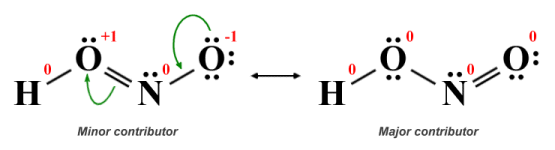 Resonance structures for nitrous acid (HNO2)
