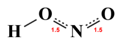 The average of the two HNO2 resonance structures