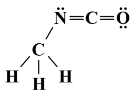 A Lewis structure for methyl isocyanate (C2H3NO) 