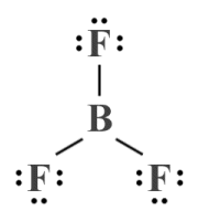 A Lewis structure diagram for the boron trifluoride (BF3) molecule