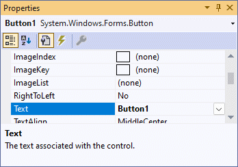 The Button1 property window