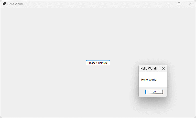 The Hello World! message box