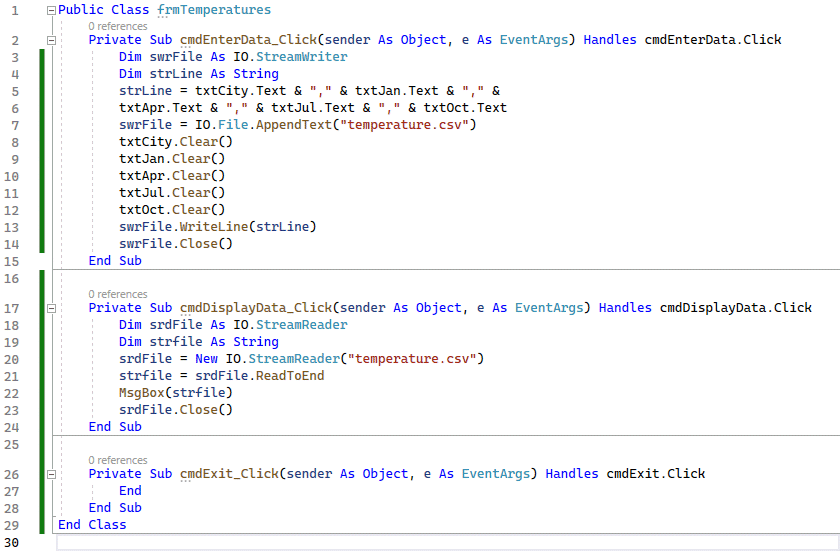 The Temperature program code