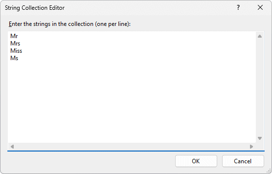 The String Collection Editor dialog box