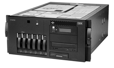 A rack-mounted IBM server
