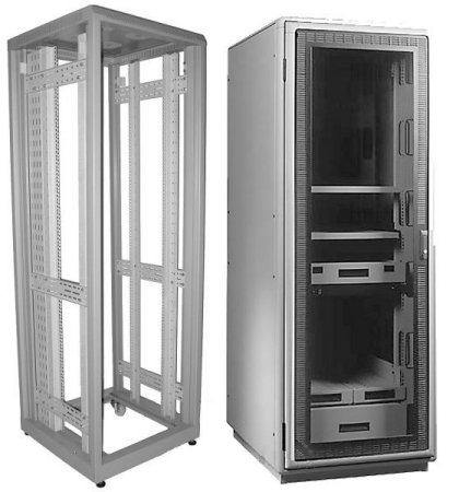 A 19 inch rack (left) and a 19 inch cabinet (right)