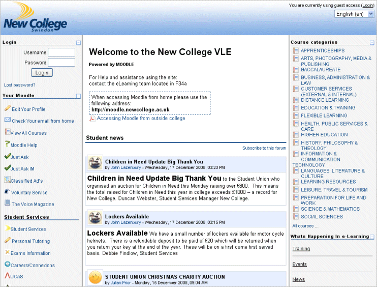 New College, Swindon use the Moodle open source VLE
