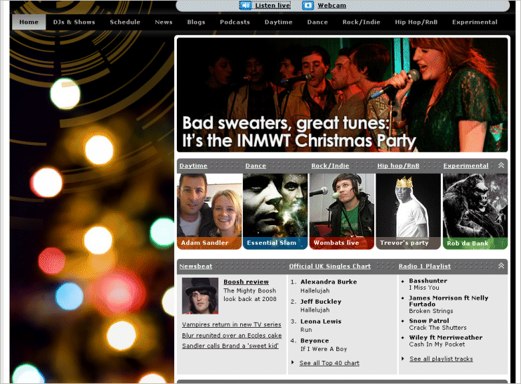 The home page of BBC Radio 1