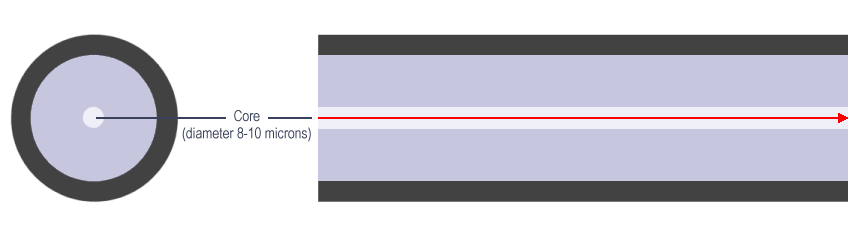 Light transmission in a single mode fibre