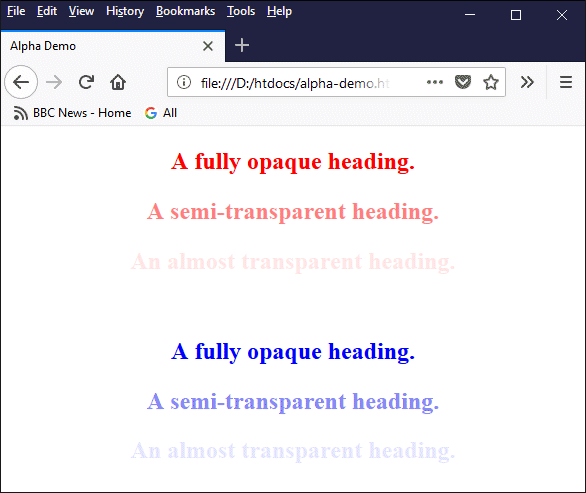 An example of the use of transparency in an HTML document