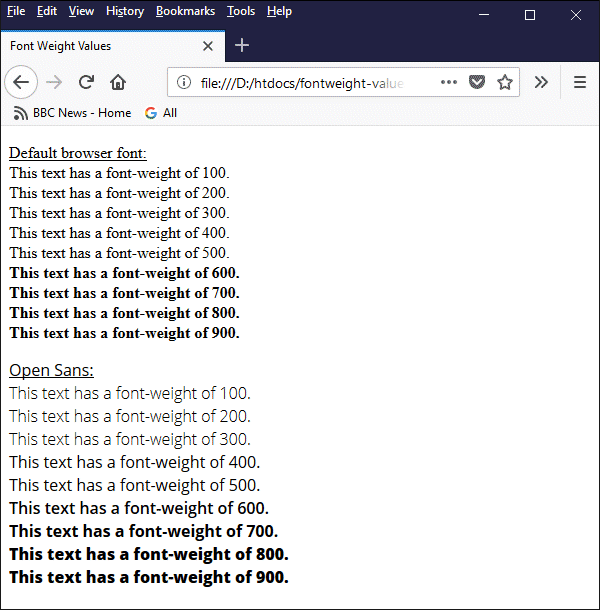 The browser selects a font weight from the available options based on the specified font-weight value