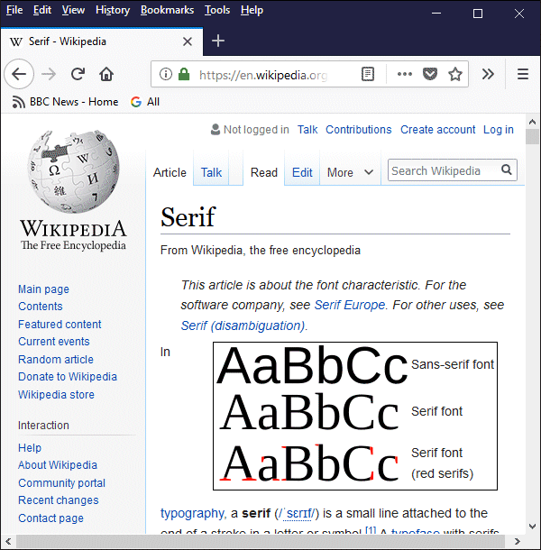 Wikipedia uses a sans-serif font for the majority of its textual content
