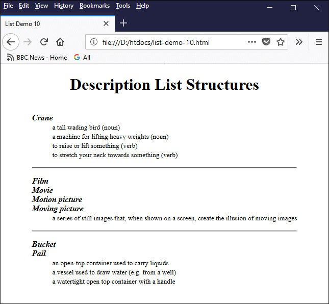 Decription lists can express different kinds of relationship between terms and descriptions
