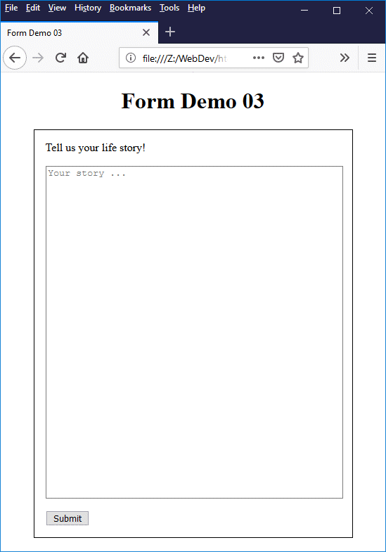 This page contains a form with a single textarea element