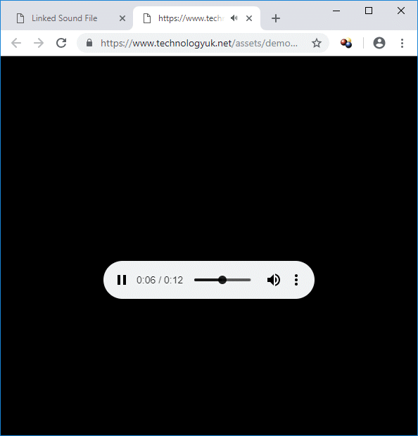 Chrome plays the audio track and displays its audio control interface